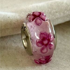 Murano Pink Floral Glass Bead Bracelet Charm